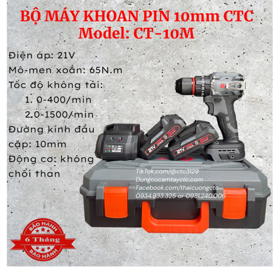 BỘ MÁY KHOAN PIN CTC. Model: CT-10M